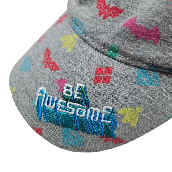 DC Super Hero Girls "Be Awesome" Gray Patterned Cap OSFM 100% Cotton - Picture 2 of 8